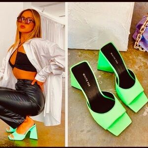 White Fox Sweet Talker Mules in Neon Green, Size 7